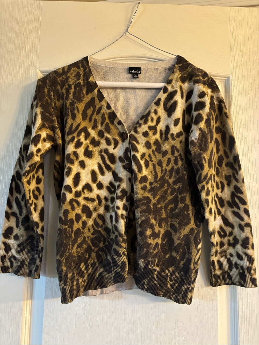Rafaella Leopard Print V-Neck Cardigan - Brown/Cream
